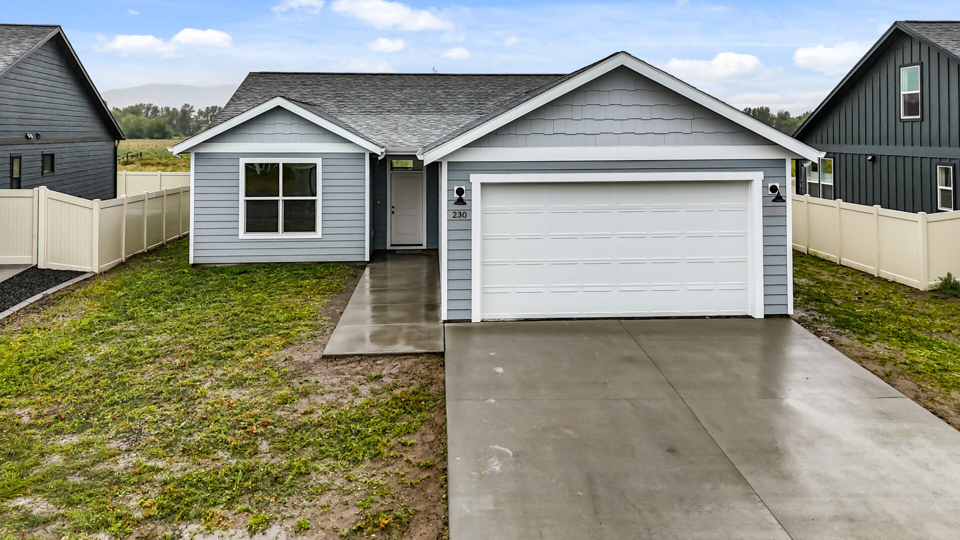 Front exterior of 230 Stirling Loop, a new Olin Homes home in Highland Meadows, East Helena Montana