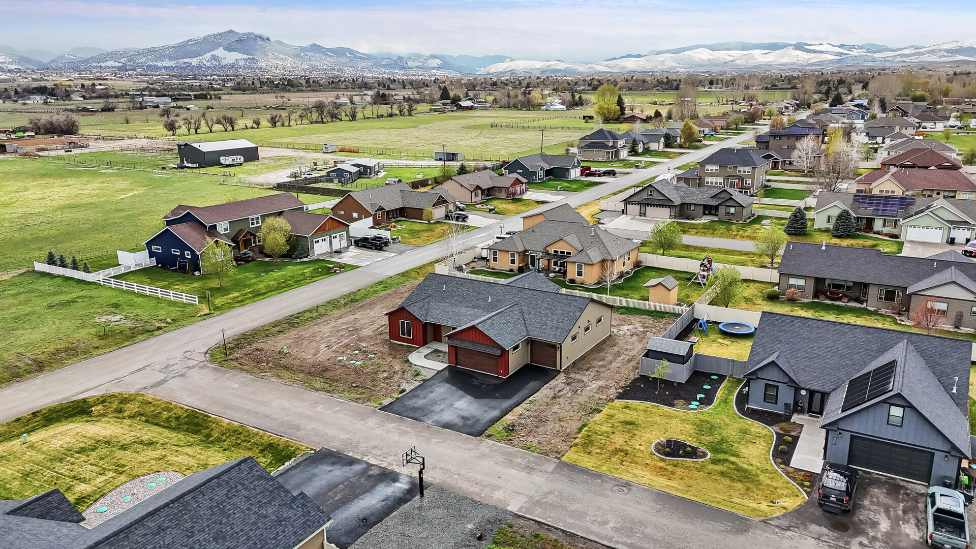 Aerial view of 3814 Lovegrass Ln in Grass Land Estates, Helena Montana