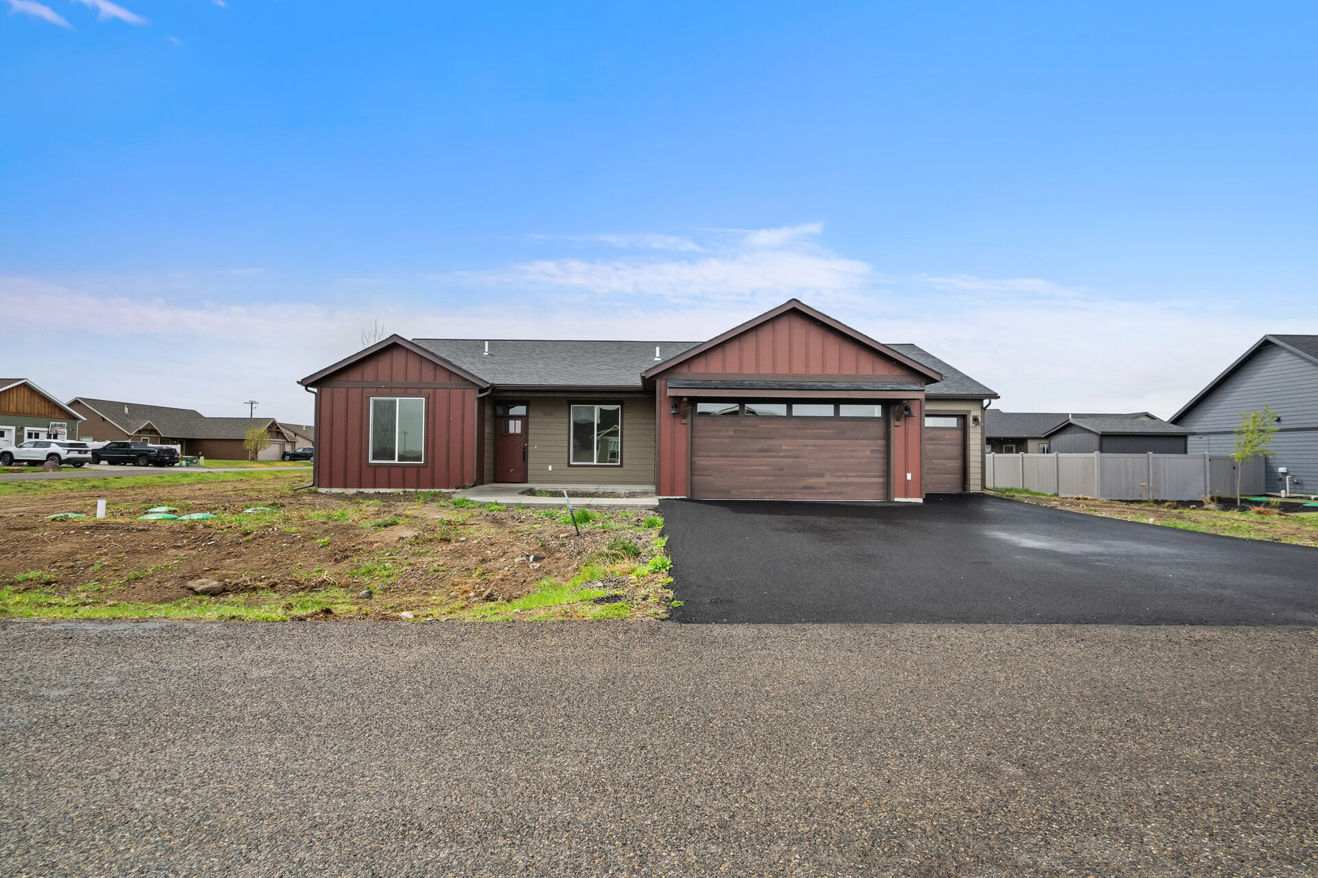 Front exterior of 3814 Lovegrass Ln, a new Olin Homes home in Grass Land Estates, Helena Montana